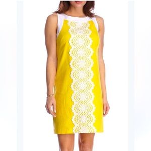 Jessica J Howard Yellow & White Crochet Front Shift Dress – Size 8